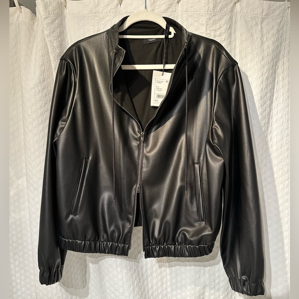 Theory faux leather black  bomber jacket